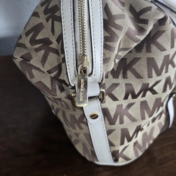 Michael Kors Handbag Bedford Women Medium Logo Satchel Jacquard Beige - Picture 10 of 14